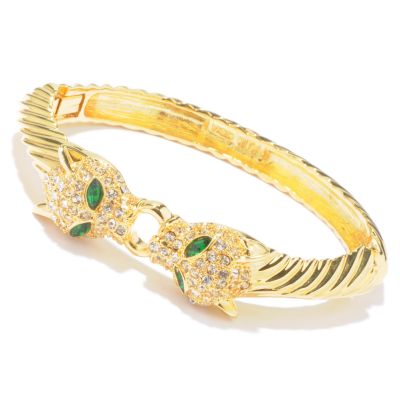 J330085 - Suzanne Somers 7.5" "Bianca" Crystal Accent Leopard Hinged Bangle Bracelet