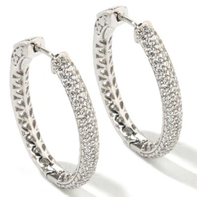J330629 - BELITA Platinum Embraced Brilliante&reg; Round Cut Hoop Earrings
