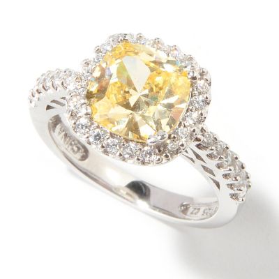 J330694 - BELITA Platinum Embraced Brilliante&reg; Cushion Cut Canary Ring