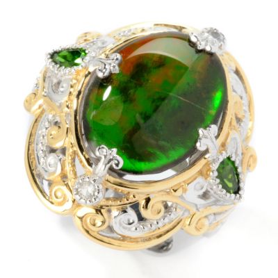 Gems en Vogue II Ammolite & Chrome Diopside w/ White Sapphire Ring