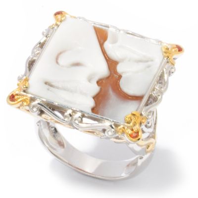 Gems en Vogue II Italian Hand-Carved Modern Cameo & Orange Sapphire Ring