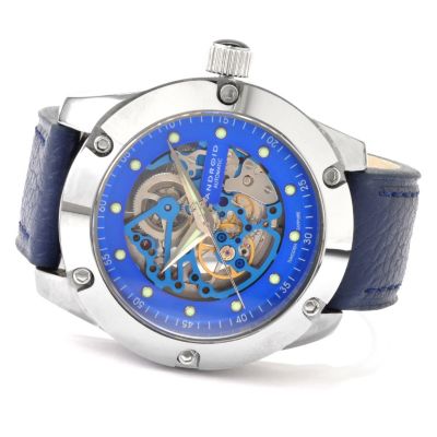 Android Men's Antigravity Automatic Tungsten Skeleton Leather Strap Watch