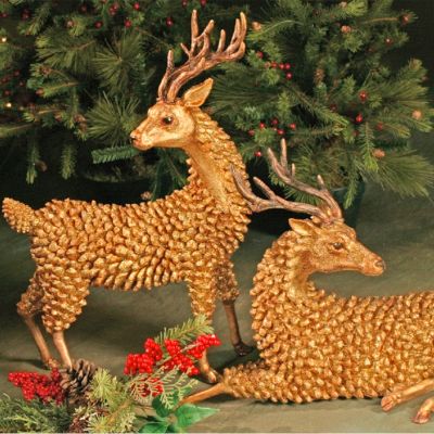 Gold Pine Cone Deer - Set of 2