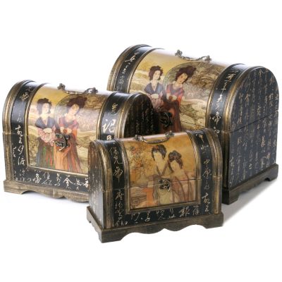 Decorative Asian Design Trunks - Set of three