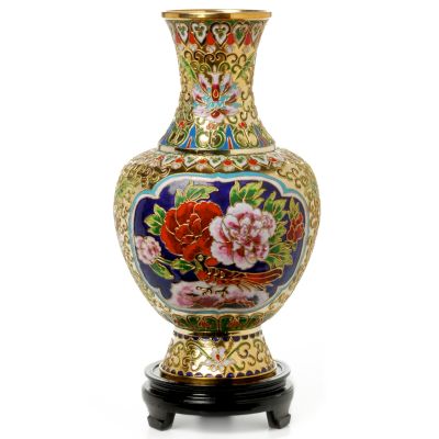 "Golden Peony" Cloisonne Vase