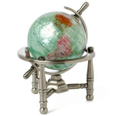 Kalifano Nautical Gemstone Globe w Three-Leg Antique Silver-Tone Stand