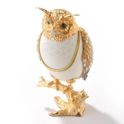 Faberge-Inspired "Golden Owl" Handcrafted Egg w/ 24K Plated Stand