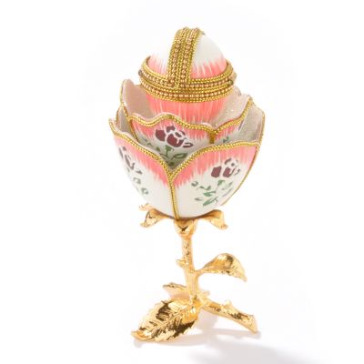 Faberge-Inspired "A Rose for My Love" Handcrafted Egg w/ 24K Plated Stand