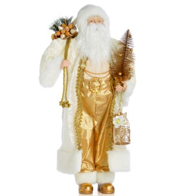 30" Ivory & Gold Standing Santa Figurine