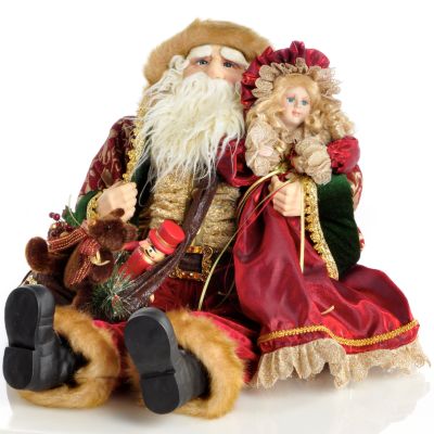 28" Fancy Sitting Santa & Doll Figurine
