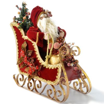 16" Fancy Burgundy Santa in Sleigh Figurine