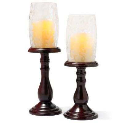 Enchantment™ Flameless LED Etched Glass Hurricane & Pedestal Candles