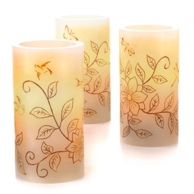 Enchantment™ Flameless LED Scented Wax Etched Candles - Set of 3