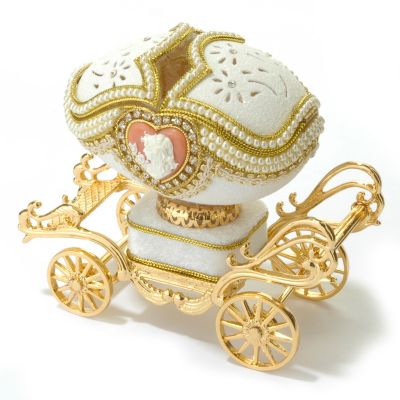 Faberge-Inspired "Cameo Carriage" Handcrafted Musical Egg w/ 24K Plating
