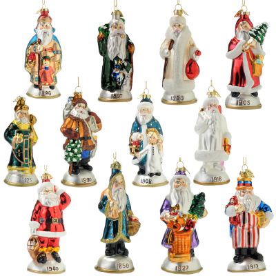 K25342 - Thomas Pacconi Classics Blown Glass Historical Santa Ornaments - Set of 12