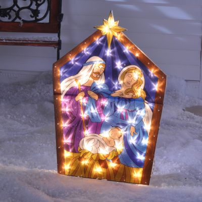 32" Holy Family Nativity Creche Lighted Outdoor Scene