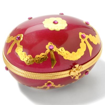 Imperial Red Egg w/ Crystals Handcrafted Limoges Porcelain Box