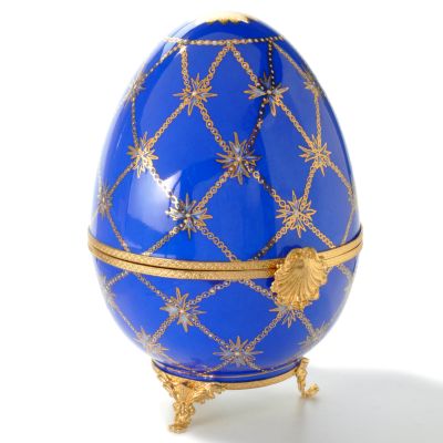 Big Blue Royal Egg One-of-a-Kind Handcrafted Limoges Porcelain Collectible