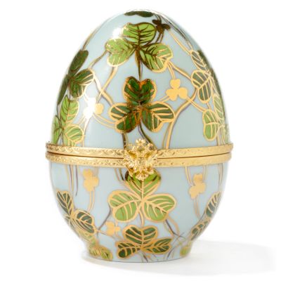 Clover Egg w/ Bottle Inside Handcrafted Limoges Porcelain Box