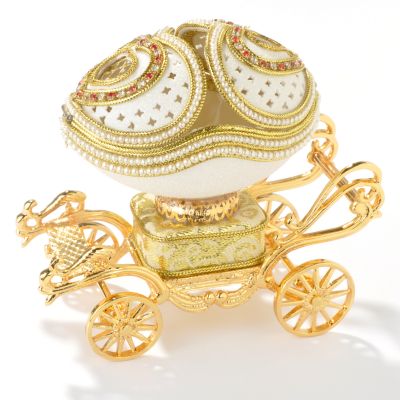 Faberge-Inspired "Heart Carriage" Hand-Painted Musical Egg w/ 24K Stand