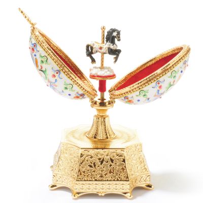 Faberge-Inspired "Black Beauty" Hand-Painted Musical Egg w/ 24K Stand