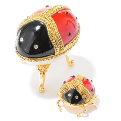 Faberge-Inspired "Ladybug w/ Pretty Baby" Hand-Painted Egg w/ 24K Stand