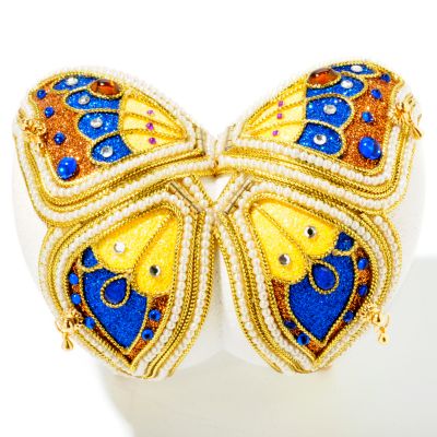 Faberge-Inspired "Brilliant Butterfly" Hand-Painted Egg w/ 24K Plated Stand