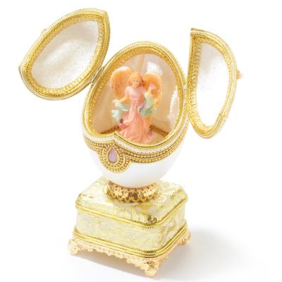 Faberge-Inspired "Guardian Angel" Hand-Painted Musical Egg w/ 24K Stand