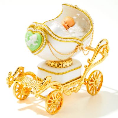 Faberge-Inspired "Golden Baby Carriage" Hand-Painted Musical Egg