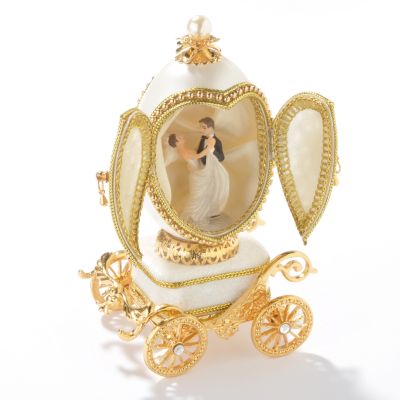 Faberge-Inspired "Gilded Carriage" Hand-Painted Musical Egg w/ 24K Stand