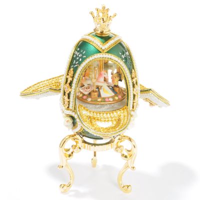 Faberge-Inspired "Imperial Carousel" Hand-Painted Musical Egg w/ 24K Stand