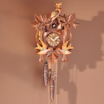 K25546 - Hubert Herr Owl Moving Birds Handcrafted Wood Black Forest Cuckoo Clock