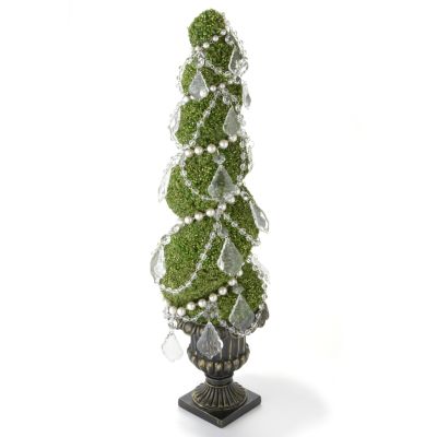 Pearl & Crystal Potted Faux Spiral Topiary Tree