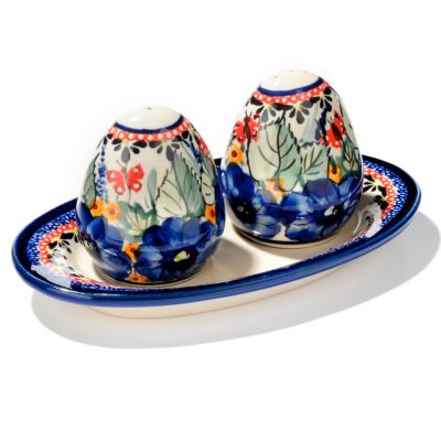 Polish Stoneware "Autumn Countertop Glamour" Hand Painted Salt & Pepper Set