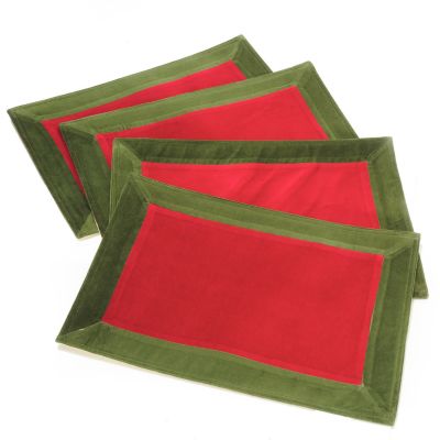 Four-Piece Holiday Pom-Pom Velvet-Soft Placemat Set