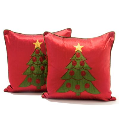 Two-Piece Embroidered Holiday Feather & Down Throw Pillow Set