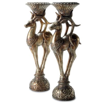 16-1/2" Reindeer Candlesticks - Set of Two
