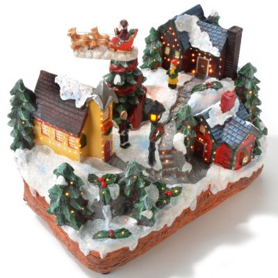 Animated Musical Christmas Town Scene w/ Fiber Optic & LED Lights
