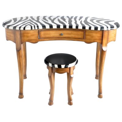 Hand-Painted Zebra Stripe Writing Table & Matching Stool