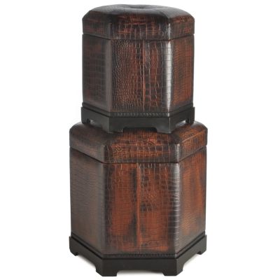 Croco Embossed Faux Leather Stools - Set of 2