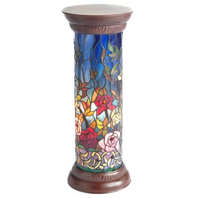 K40471 - 26.5" Rose & Dragonfly Stained Glass Pedestal Lamp