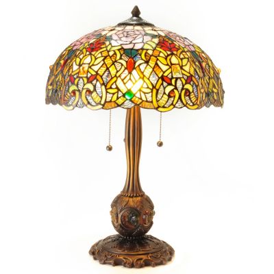 K40496 - 24" Rich Floral Tiffany-Style Stained Glass Table Lamp