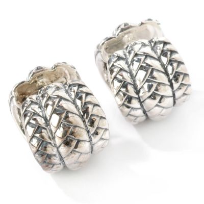 Sterling Silver Polished Three-Row Weave Hoop Earrings