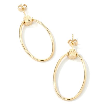 14K Gold Oval Dangle Earrings