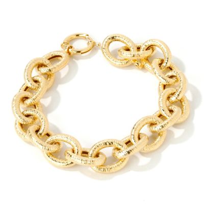 14K Gold 8'' Textured Oval Link Bracelet