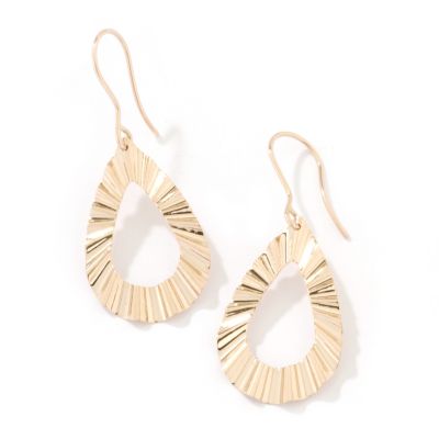14K White, Rose, or Yellow Gold Ripple Teardrop Dangle Earrings