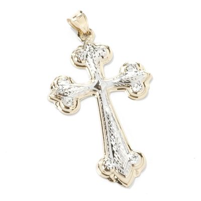 14K WG/YG Polished & Diamond Cut Serenity Prayer Cross Pendant