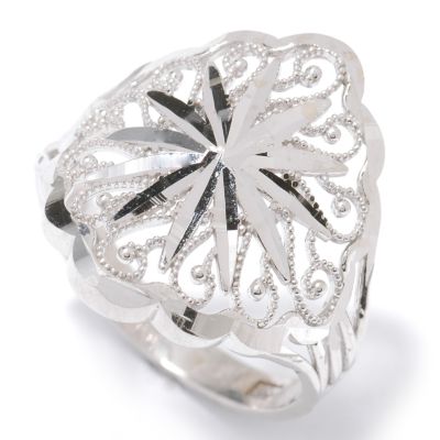 10K White or Yellow Gold Diamond Cut Filigree Ring