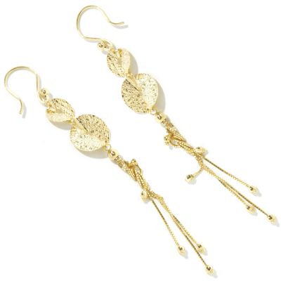 14K Gold Twisted Disk Chain Dangle Earrings