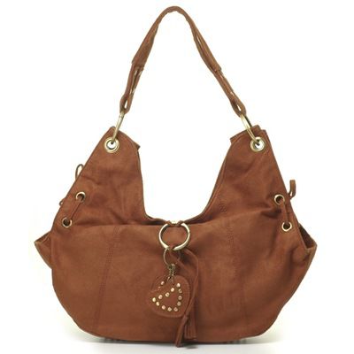 SR Squared Heart Charm Faux Suede Hobo Handbag